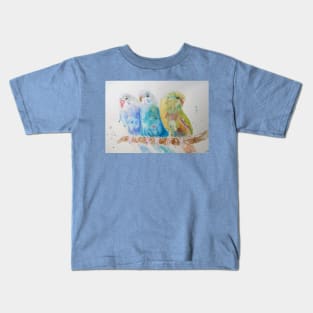 Budgie Watercolor Painting Sitting on A Branch Kids T-Shirt